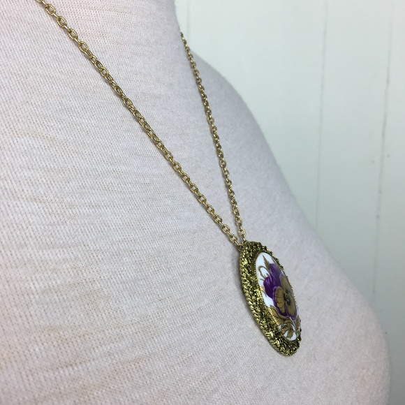 Vintage Jewelry Vintage Purple Gold Pansy Necklace Poshmark